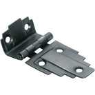 Tradco Deco Offset Hinge shown in black, featuring a decorative vintage-style design for cabinetry and furniture doors.