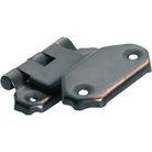 Tradco fold over offset hinge showing metal construction and mounting plates for cabinet or furniture doors.