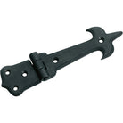 Tradco French iron hinge showing intricate wrought iron design and rustic finish for antique-style doors.