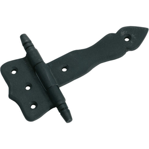 Tradco iron hinge with intricate design, suitable for outdoor or decorative door applications, showcasing sturdy metal craftsmanship.