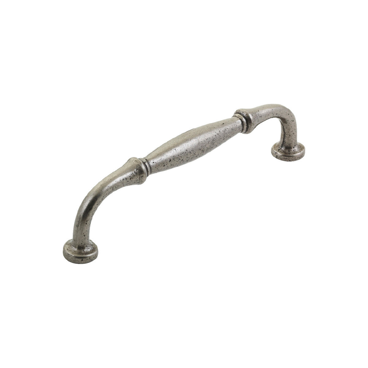 Momo Winchester cabinet pull handle in brushed nickel finish mounted on a wooden cabinet door.