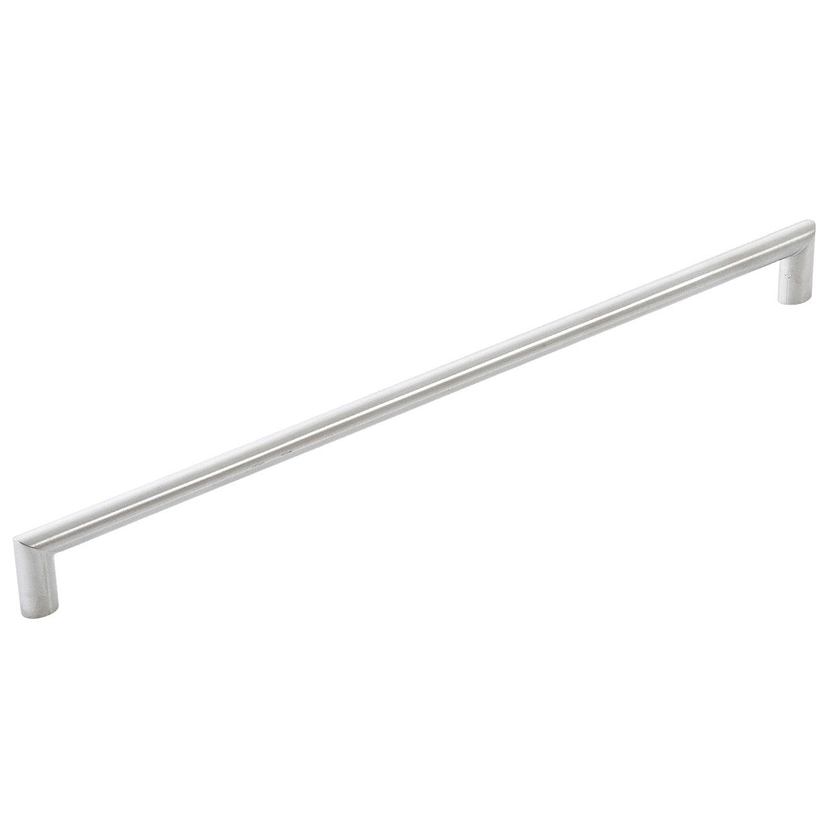 Stainless steel Momo BERGAMO cabinet pull handle with a sleek, modern design, mounted on a cabinet door.