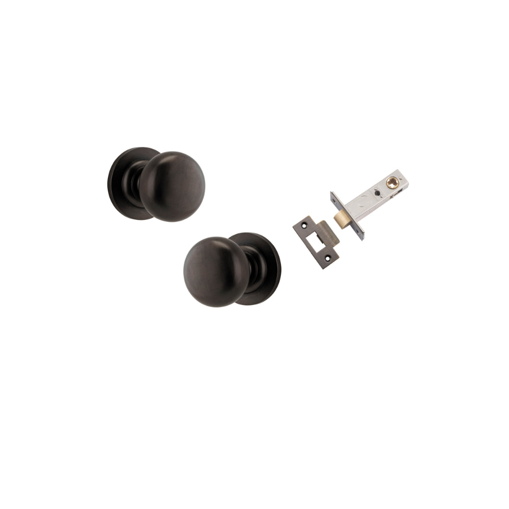 Door Knob Cambridge Round Rose Concealed Fix Signature Brass D54xP67mm BP58mm Passage Kit, Tube Latch Split Cam 'T' Striker Signature Brass Backset 60mm in Signature Brass