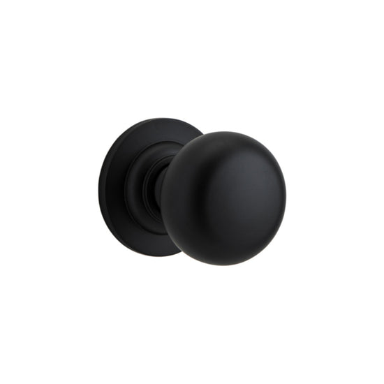 Door Knob Cambridge Round Rose Concealed Fix Matt Black D54xP67mm BP58mm in Matt Black