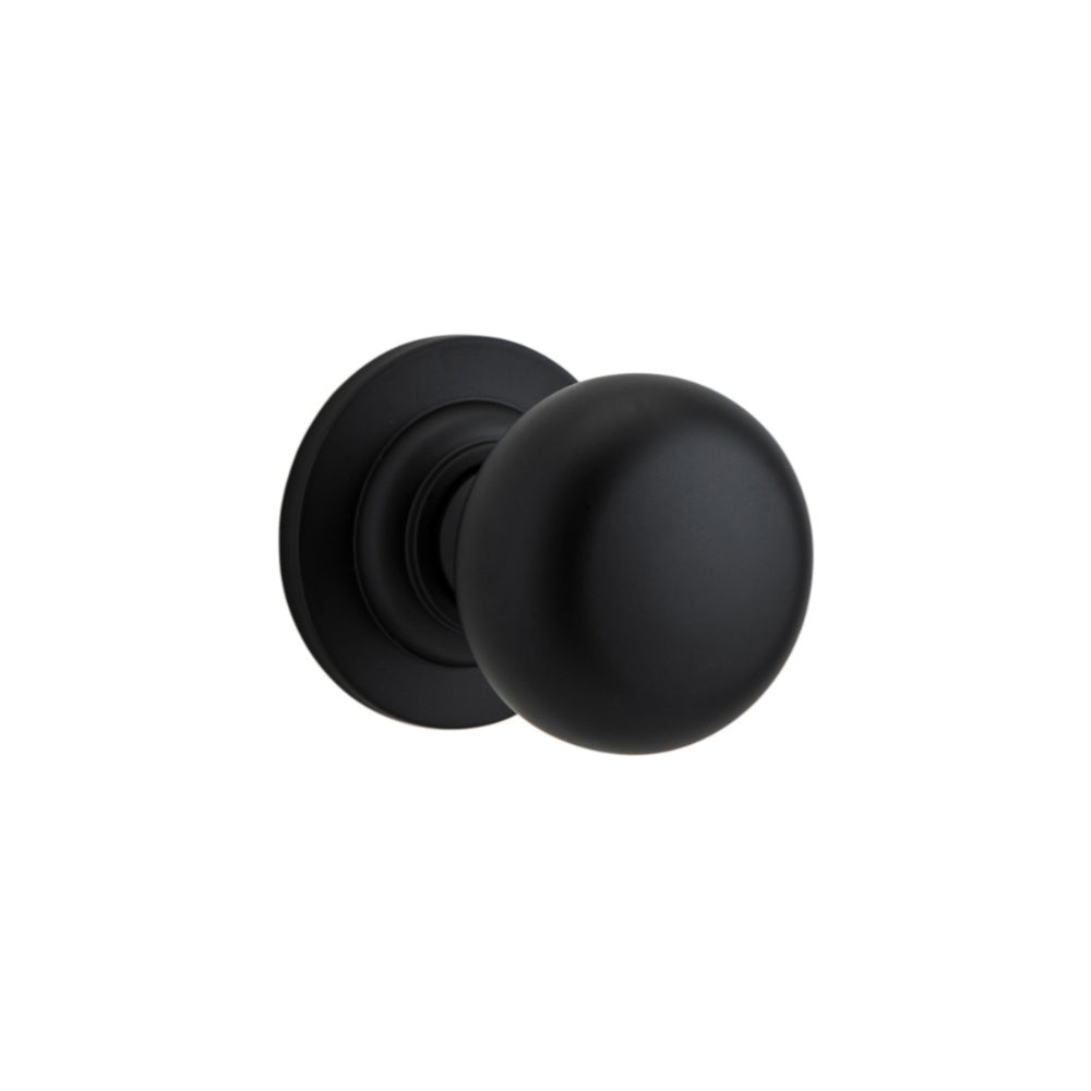 Door Knob Cambridge Round Rose Concealed Fix Matt Black D54xP67mm BP58mm in Matt Black