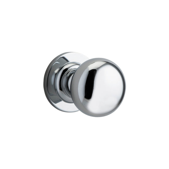 Door Knob Cambridge Round Rose Concealed Fix Polished Chrome D54xP67mm BP58mm in Polished Chrome