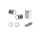 Door Knob Cambridge Round Rose Concealed Fix Polished Chrome D54xP67mm BP58mm Entrance Kit, Mortice Lock Euro Polished Chrome CTC85mm Backset 60mm, Euro Cylinder Key Thumb 6 Pin Polished Chrome L70mm KA1, Escutcheon Euro Concealed Fix Round Pair P… in Pol