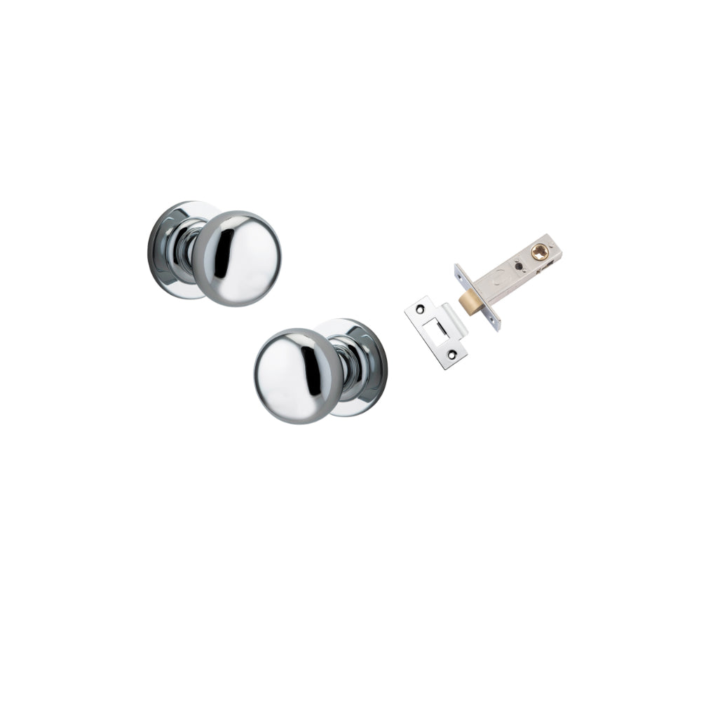 Door Knob Cambridge Round Rose Concealed Fix Polished Chrome D54xP67mm BP58mm Passage Kit, Tube Latch Split Cam 'T' Striker Polished Chrome Backset 60mm in Polished Chrome