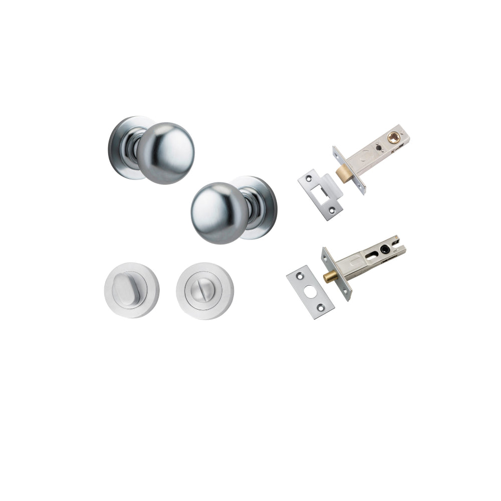 Door Knob Cambridge Round Rose Concealed Fix Brushed Chrome D54xP67mm BP58mm Privacy Kit, Tube Latch Split Cam 'T' Striker Brushed Chrome Backset 60mm, Privacy Bolt Round Bolt Brushed Chrome Backset 60mm, Privacy Turn Oval Concealed Fix Round Brus… in Bru