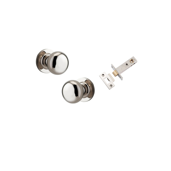 Door Knob Cambridge Round Rose Concealed Fix Polished Nickel D54xP67mm BP58mm Passage Kit, Tube Latch Split Cam 'T' Striker Polished Nickel Backset 60mm in Polished Nickel