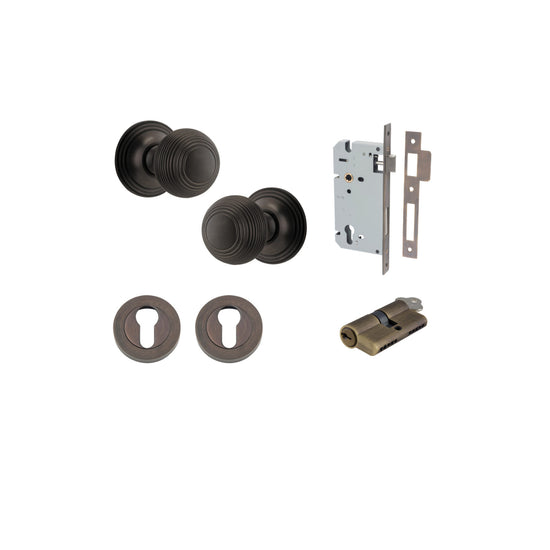 Door Knob Guildford Round Rose Concealed Fix Signature Brass D52xP78mm BP60mm Entrance Kit, Mortice Lock Euro Signature Brass CTC85mm Backset 60mm, Euro Cylinder Dual Function 5 Pin Signature Brass L65mm KA1, Escutcheon Euro Concealed Fix Round Pai… in Si