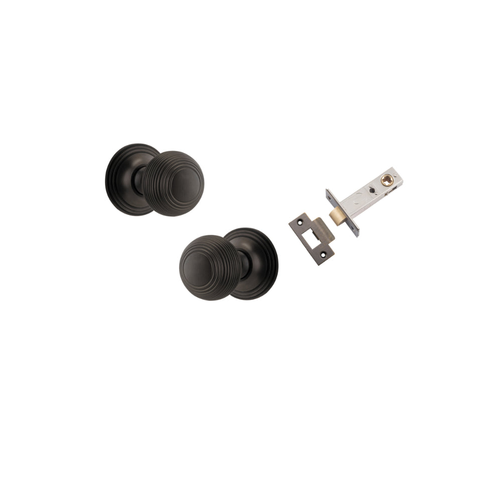Door Knob Guildford Round Rose Concealed Fix Signature Brass D52xP78mm BP60mm Passage Kit, Tube Latch Split Cam 'T' Striker Signature Brass Backset 60mm in Signature Brass