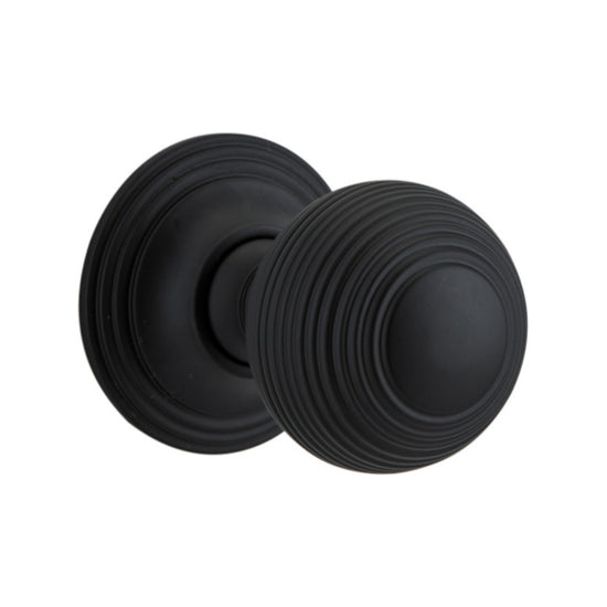 Door Knob Guildford Round Rose Concealed Fix Matt Black D52xP78mm BP60mm in Matt Black