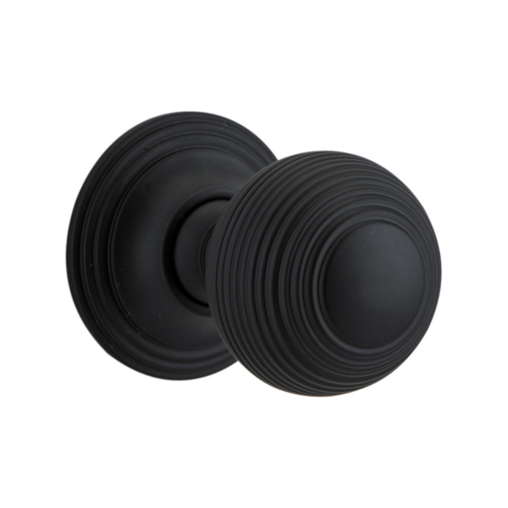 Door Knob Guildford Round Rose Concealed Fix Matt Black D52xP78mm BP60mm in Matt Black