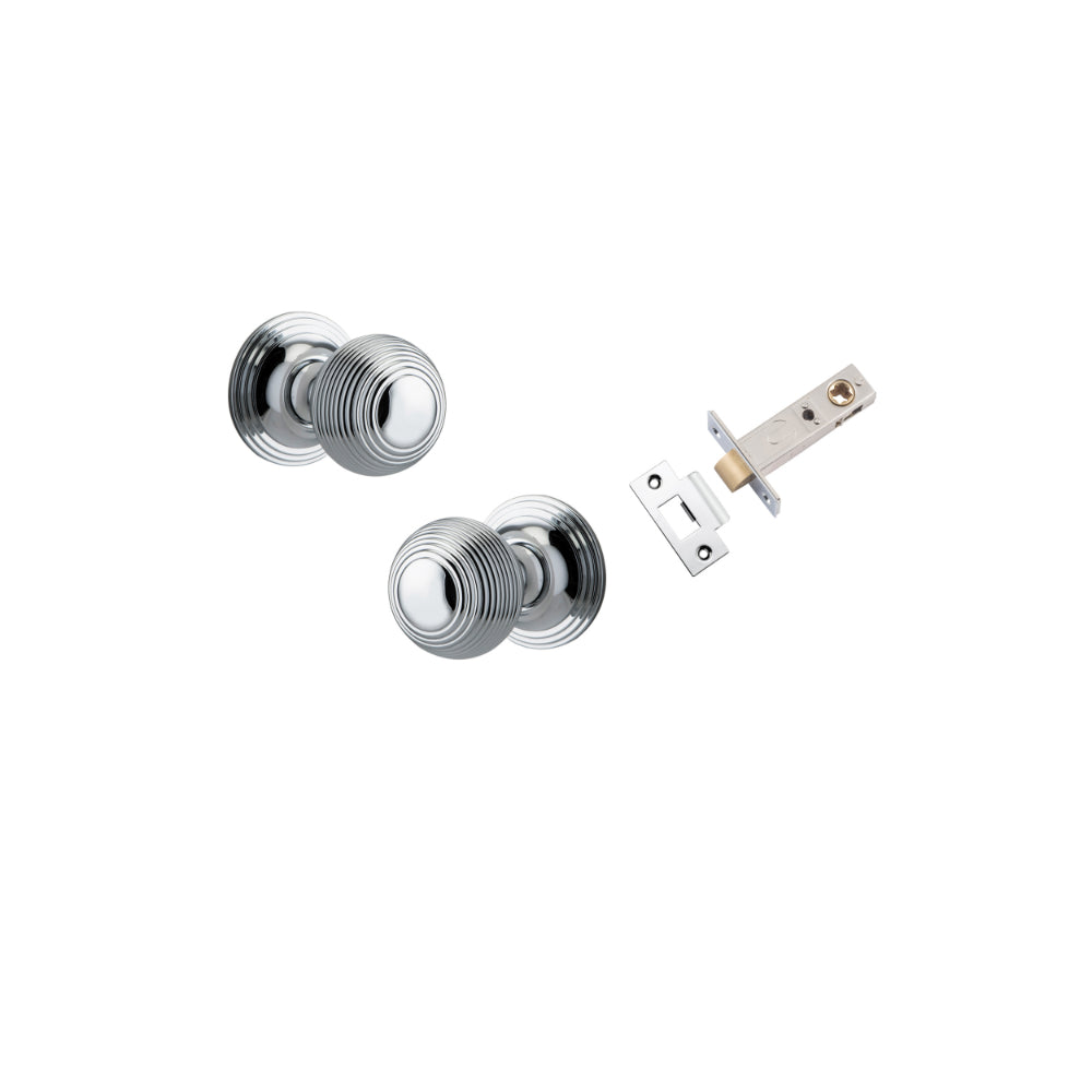 Door Knob Guildford Round Rose Concealed Fix Polished Chrome D52xP78mm BP60mm Passage Kit, Tube Latch Split Cam 'T' Striker Polished Chrome Backset 60mm in Polished Chrome