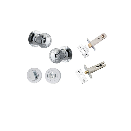 Door Knob Guildford Round Rose Concealed Fix Polished Chrome D52xP78mm BP60mm Privacy Kit, Tube Latch Split Cam 'T' Striker Polished Chrome Backset 60mm, Privacy Bolt Round Bolt Polished Chrome Backset 60mm, Privacy Turn Oval Concealed Fix Round P… in Pol