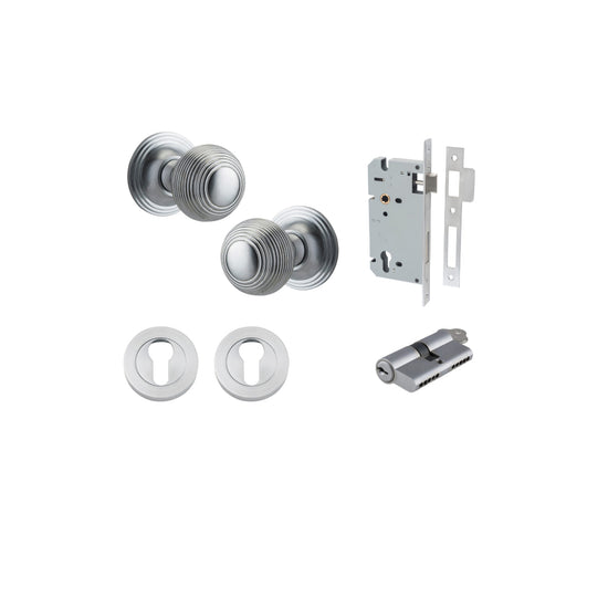 Door Knob Guildford Round Rose Concealed Fix Brushed Chrome D52xP78mm BP60mm Entrance Kit, Mortice Lock Euro Brushed Chrome CTC85mm Backset 60mm, Euro Cylinder Dual Function 5 Pin Brushed Chrome L65mm KA1, Escutcheon Euro Concealed Fix Round Pair … in Bru