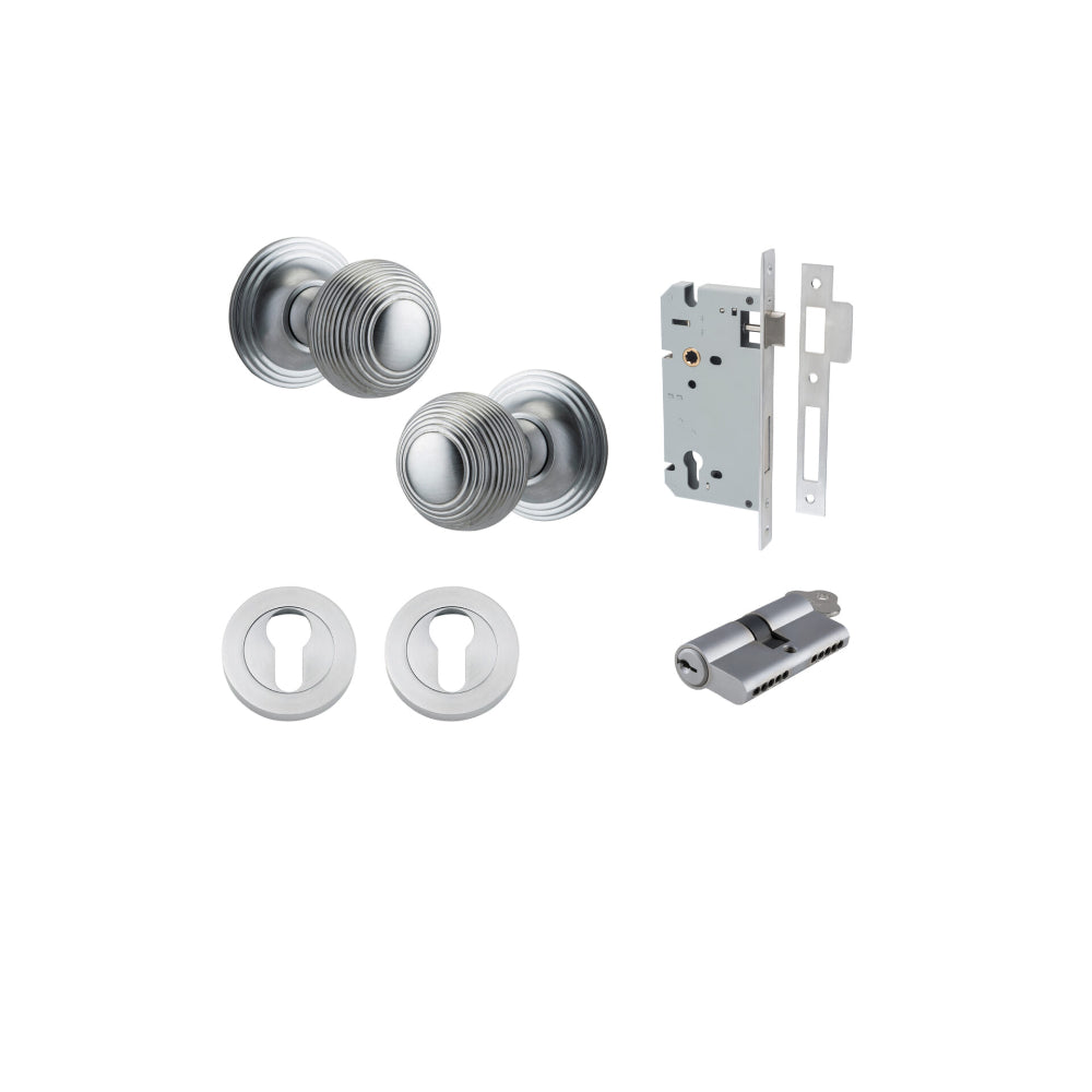 Door Knob Guildford Round Rose Concealed Fix Brushed Chrome D52xP78mm BP60mm Entrance Kit, Mortice Lock Euro Brushed Chrome CTC85mm Backset 60mm, Euro Cylinder Dual Function 5 Pin Brushed Chrome L65mm KA1, Escutcheon Euro Concealed Fix Round Pair … in Bru
