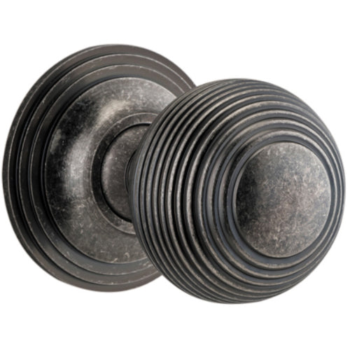 Door Knob Guildford Round Rose Concealed Fix Distressed Nickel D52xP78mm BP60mm in Distressed Nickel