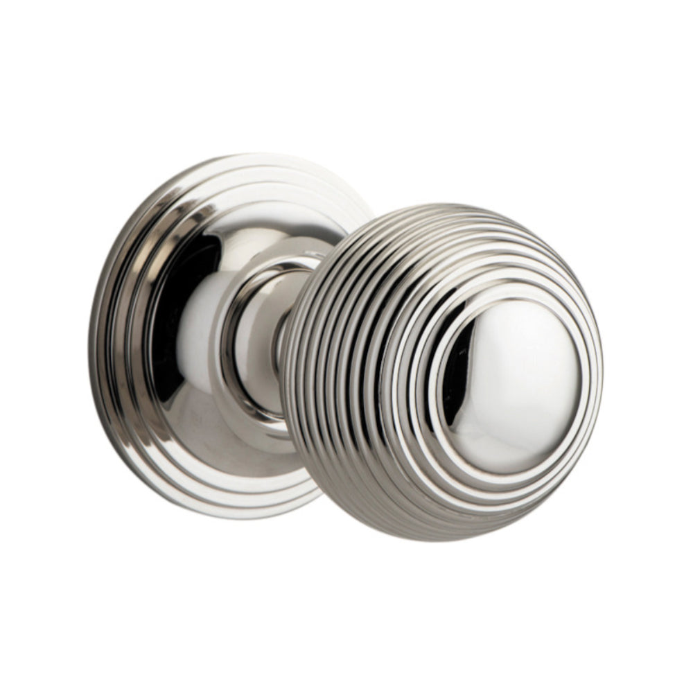 Door Knob Guildford Round Rose Concealed Fix Polished Nickel D52xP78mm BP60mm in Polished Nickel