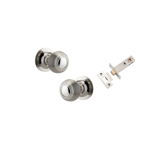 Door Knob Guildford Round Rose Concealed Fix Polished Nickel D52xP78mm BP60mm Passage Kit, Tube Latch Split Cam 'T' Striker Polished Nickel Backset 60mm in Polished Nickel