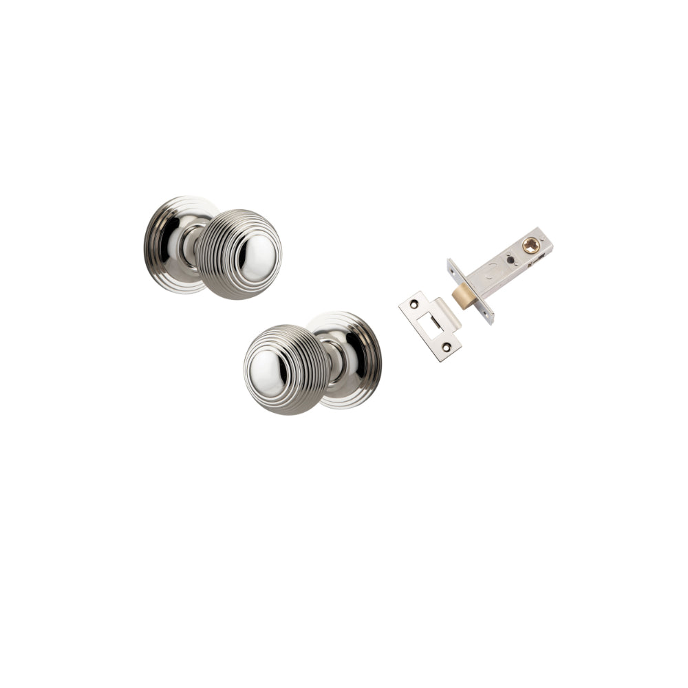 Door Knob Guildford Round Rose Concealed Fix Polished Nickel D52xP78mm BP60mm Passage Kit, Tube Latch Split Cam 'T' Striker Polished Nickel Backset 60mm in Polished Nickel