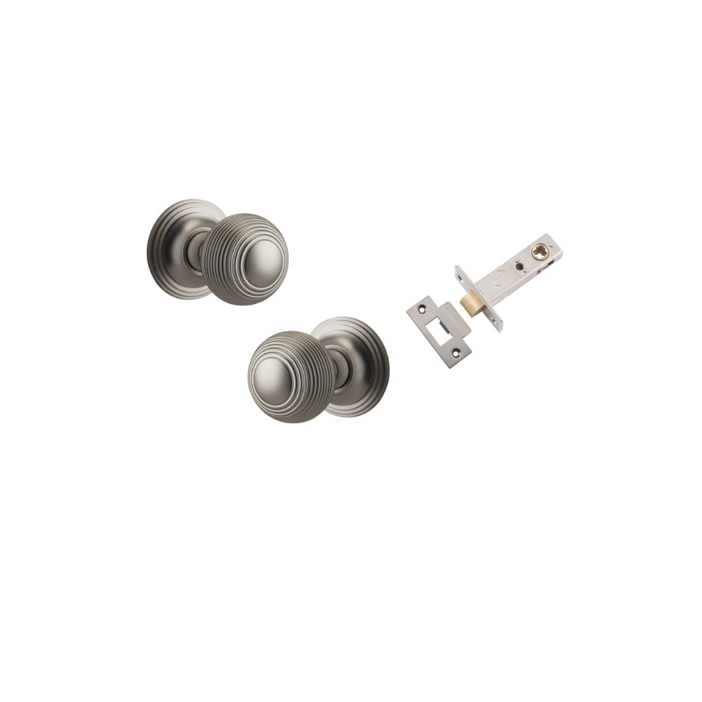 Door Knob Guildford Round Rose Concealed Fix Satin Nickel D52xP78mm BP60mm Passage Kit, Tube Latch Split Cam 'T' Striker Satin Nickel Backset 60mm in Satin Nickel