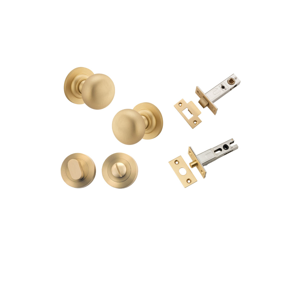Door Knob Cambridge Round Rose Concealed Fix Brushed Brass D54xP67mm BP58mm Privacy Kit, Tube Latch Split Cam 'T' Striker Brushed Brass Backset 60mm, Privacy Bolt Round Bolt Brushed Brass Backset 60mm, Privacy Turn Oval Concealed Fix Round Brushed… in Bru