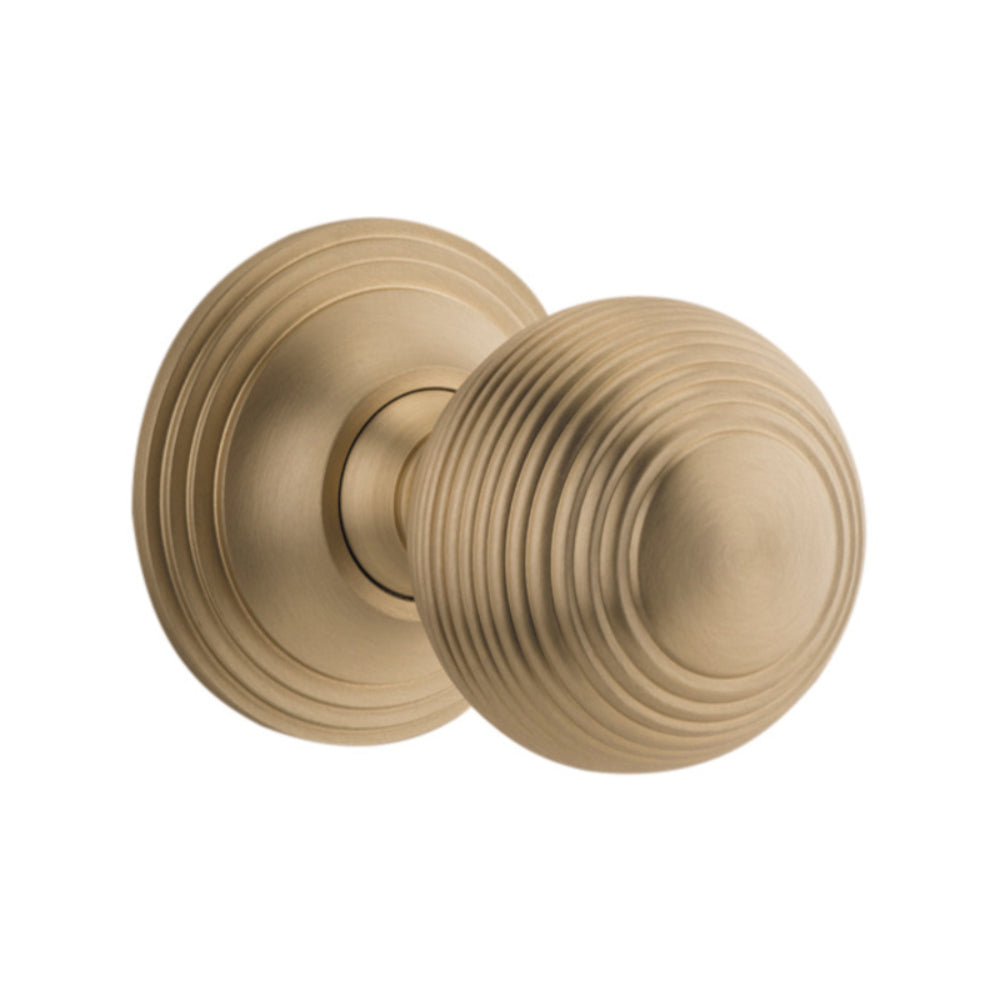 Door Knob Guildford Round Rose Concealed Fix Brushed Brass D52xP60mm BP78mm in Brushed Brass