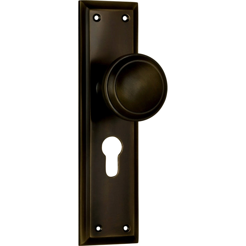 Door Knob Milton Euro Pair Antique Brass H200xW50xP73mm in Antique Brass