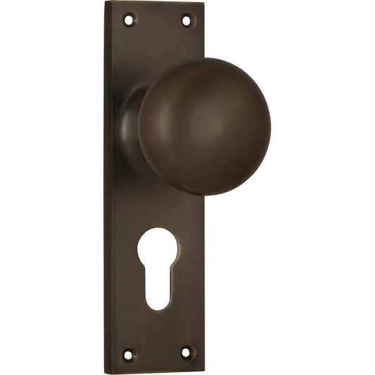 Door Knob Victorian Euro Pair Antique Brass H152xW42xP75mm in Antique Brass