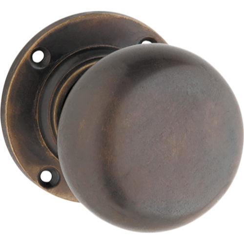 Door Knob Victorian Round Rose Pair Antique Brass D54xP65mm BP57mm in Antique Brass