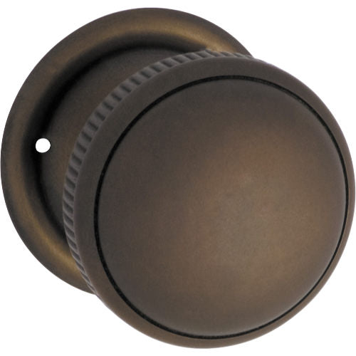 Door Knob Milled Edge Round Rose Pair Antique Brass D45xP46mm BP45mm in Antique Brass