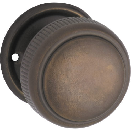 Door Knob Milled Edge Round Rose Pair Antique Brass D52xP48mm BP52mm in Antique Brass