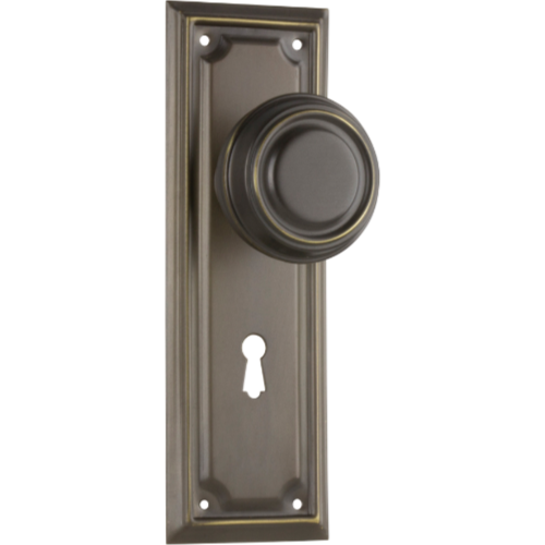 Door Knob Edwardian Lock Pair Antique Brass H185xW60xP57mm in Antique Brass