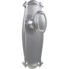 Pair of Tradco Bungalow Knobs on long backplates, featuring vintage-style brass hardware for cabinet or door decoration.
