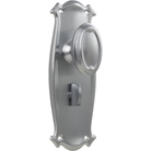 Pair of Tradco Bungalow door knobs with long backplates, featuring vintage-style brass hardware and decorative detailing.
