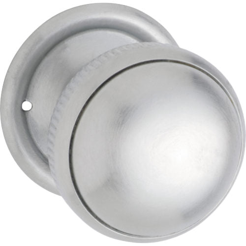 Door Knob Milled Edge Round Rose Pair Satin Chrome D45xP46mm BP45mm in Satin Chrome