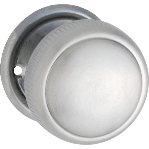Door Knob Milled Edge Round Rose Pair Satin Chrome D52xP48mm BP52mm in Satin Chrome