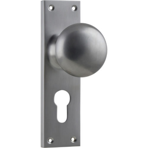 Door Knob Victorian Euro Pair Satin Chrome H152xW42xP75mm in Satin Chrome