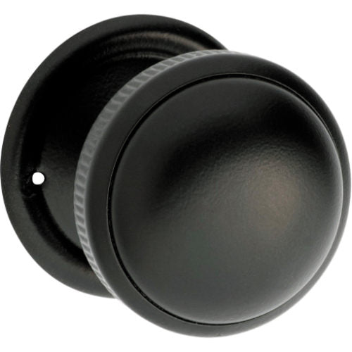 Door Knob Milled Edge Round Rose Pair Matt Black D45xP46mm BP45mm in Matt Black