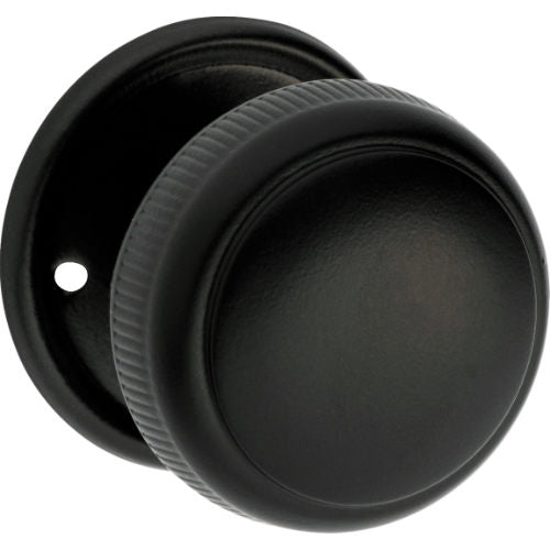 Door Knob Milled Edge Round Rose Pair Matt Black D52xP48mm BP52mm in Matt Black