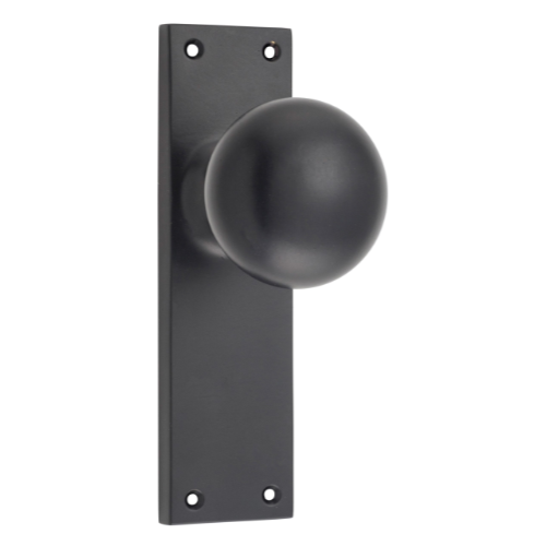 Door Knob Victorian Latch Pair Matt Black H152xW42xP75mm in Matt Black
