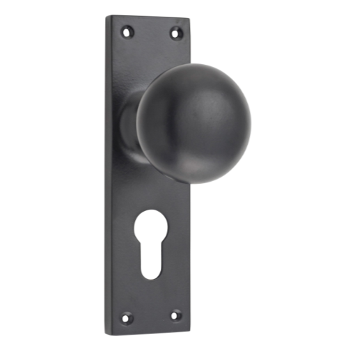 Door Knob Victorian Euro Pair Matt Black H152xW42xP75mm in Matt Black