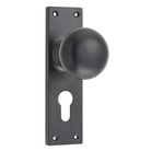 Door Knob Victorian Euro Pair Matt Black H152xW42xP75mm in Matt Black