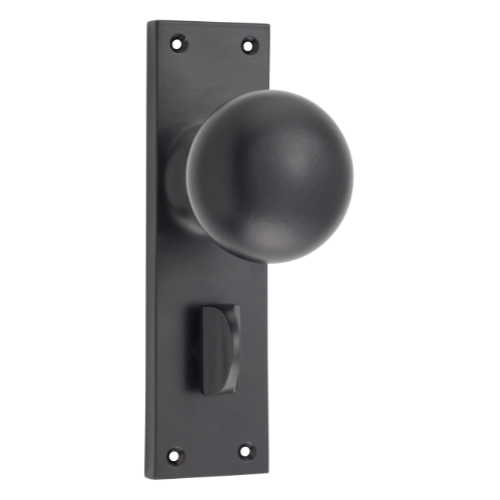 Door Knob Victorian Privacy Pair Matt Black H152xW42xP75mm in Matt Black