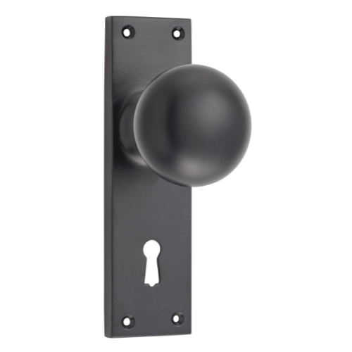 Door Knob Victorian Lock Pair Matt Black H152xW42xP75mm in Matt Black