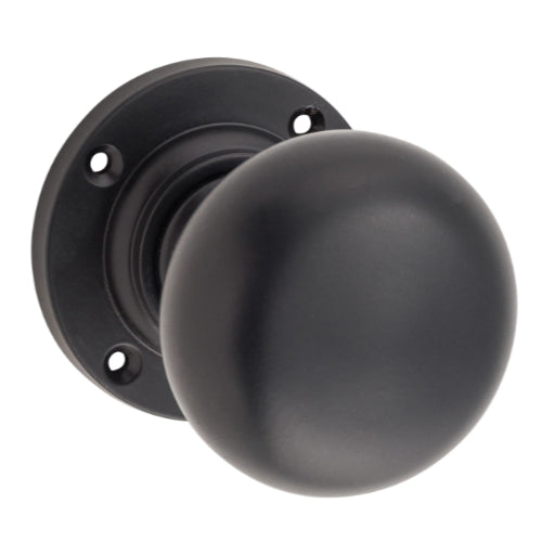 Door Knob Victorian Round Rose Pair Matt Black D54xP65mm BP57mm in Matt Black