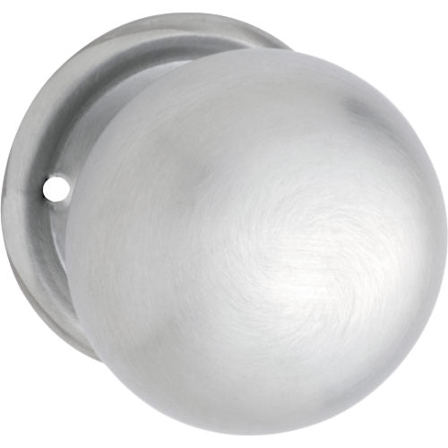 Door Knob Plain Round Rose Pair Satin Chrome D54xP53mm BP54mm in Satin Chrome