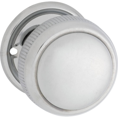 Door Knob Milled Edge Round Rose Pair Chrome Plated D52xP48mm BP52mm in Chrome Plated